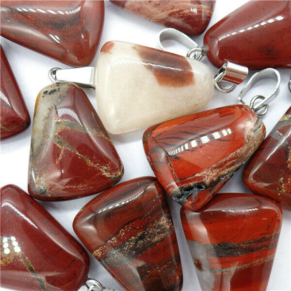 100Pcs 20x6mm Wholesale Natural Deep Red Rainbow Jasper Bell Pendant Bead HH8146