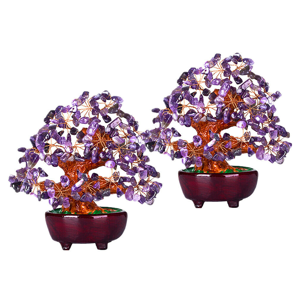 2X 7inch Bonsai Crystal Money Tree Wealth Luck Tree for Office Home Decor Gift
