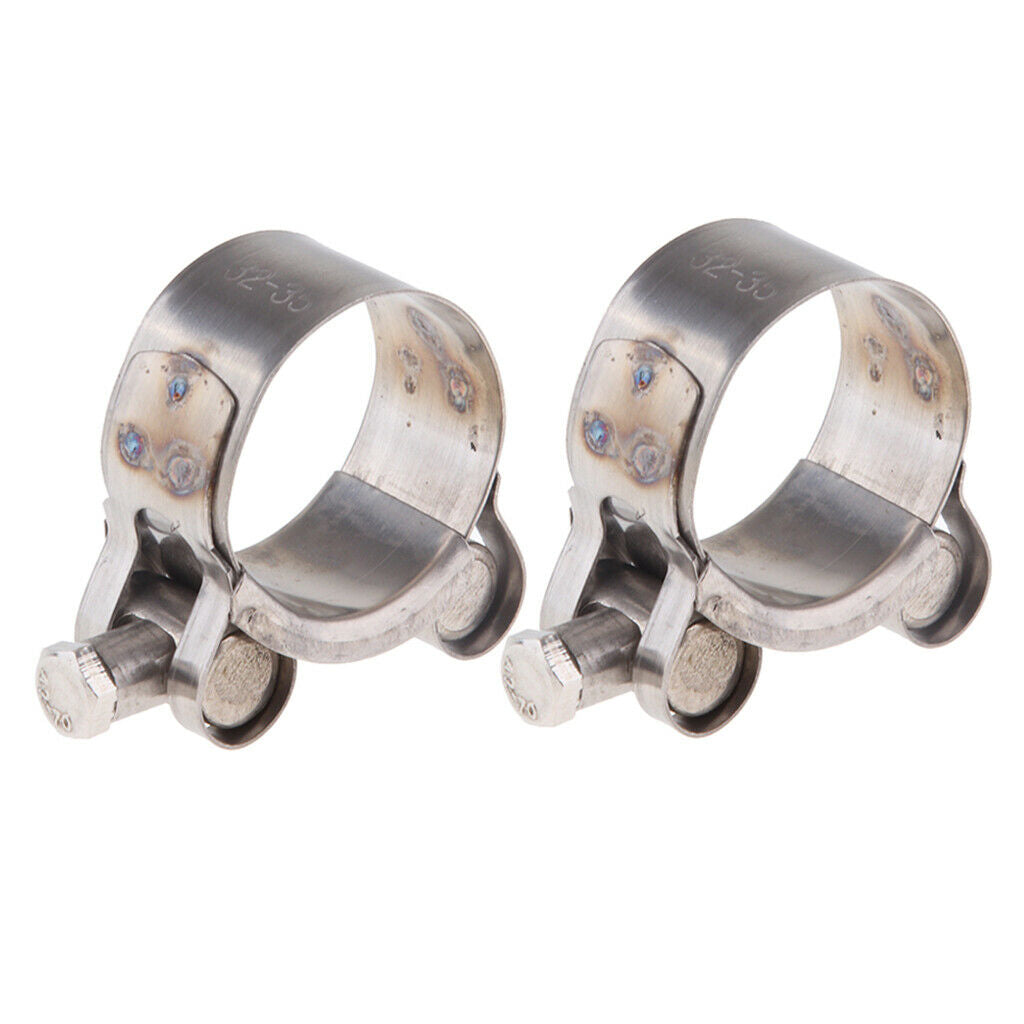 2- Pack Motorcycle Exhaust Clamp/Clip 32 - 35 mm Stainless Steel