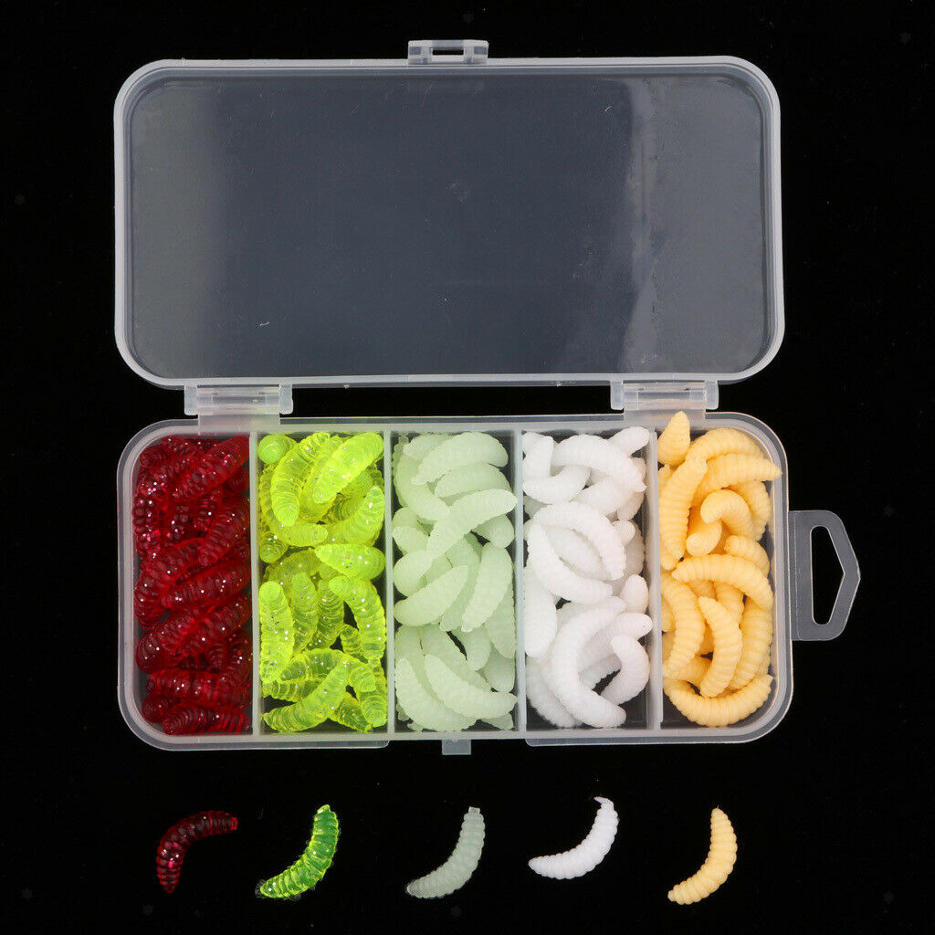 125Pcs Simulation Maggot Soft Lures Bionic Grub Shape Baits for Trout