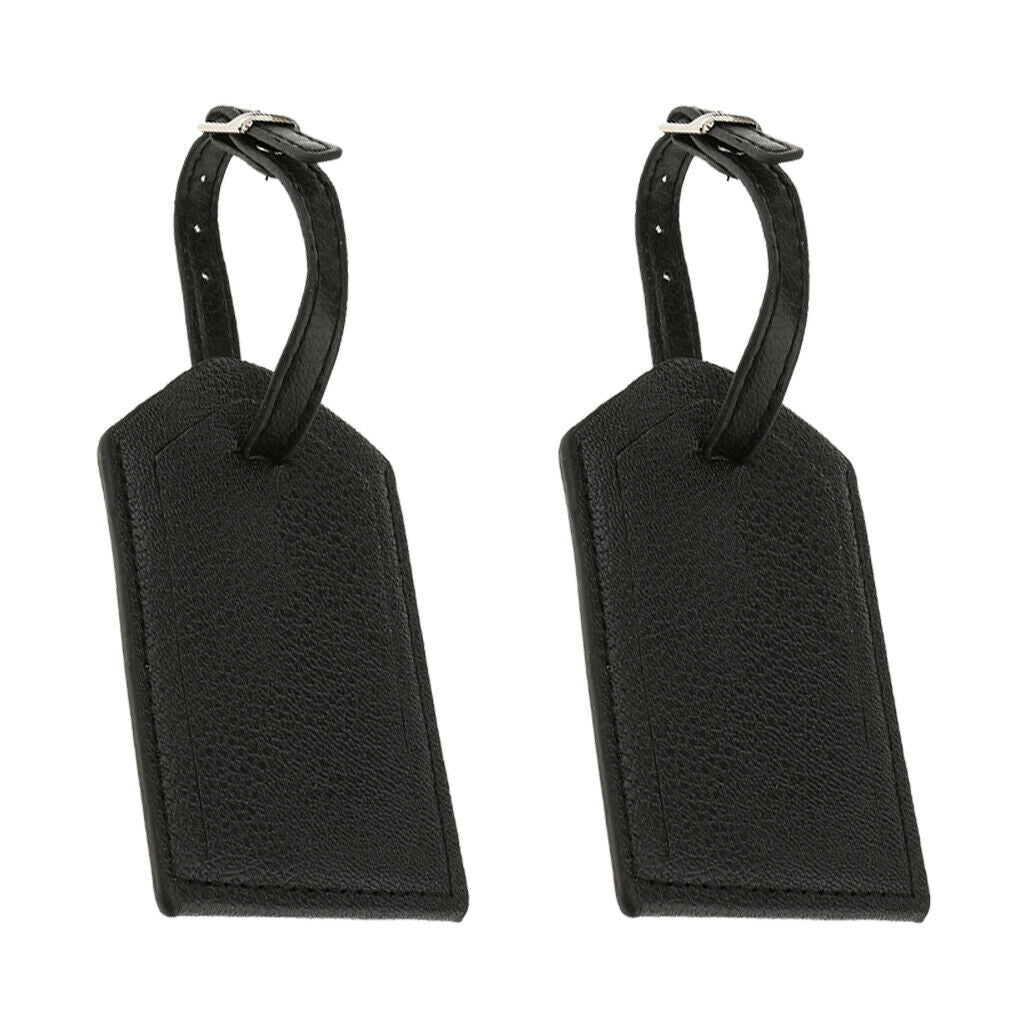 Pack of 2 Leather Luggage Tags Business Name Card Travel Suitcase Tag Black