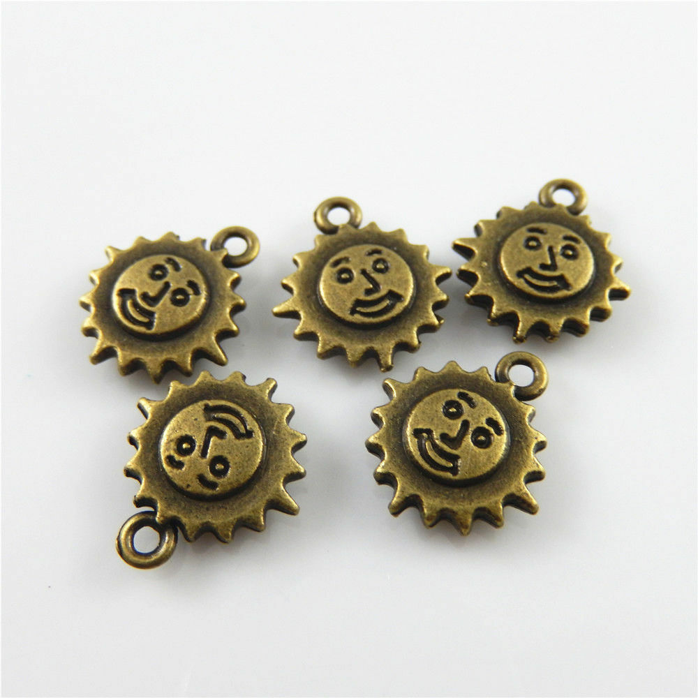 60pcs Retro Bronze Cute Smile Face Sun Charm Alloy For Jewelry Making 13*12*3mm