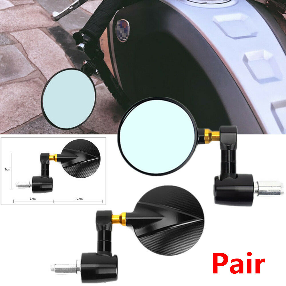 Motorcycle Retro Bike Blue Glass Rearview Mirror AluminumAlloy Convex Left+Right