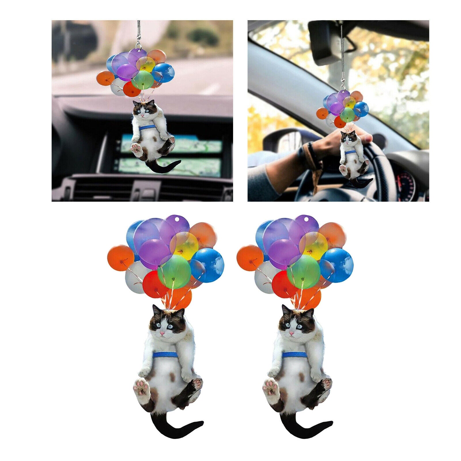 2pcs Creative Cute Car Charm Hanging Ornament Pendants with Colorful Balloons