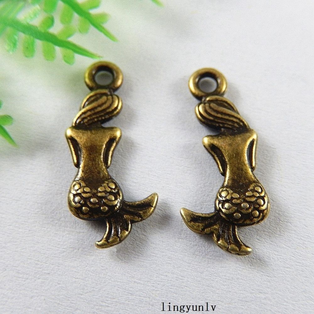 50pcs Antiqued Bronze Alloy Mermaid Charms Pendant Crafts Jewelry Making 51227