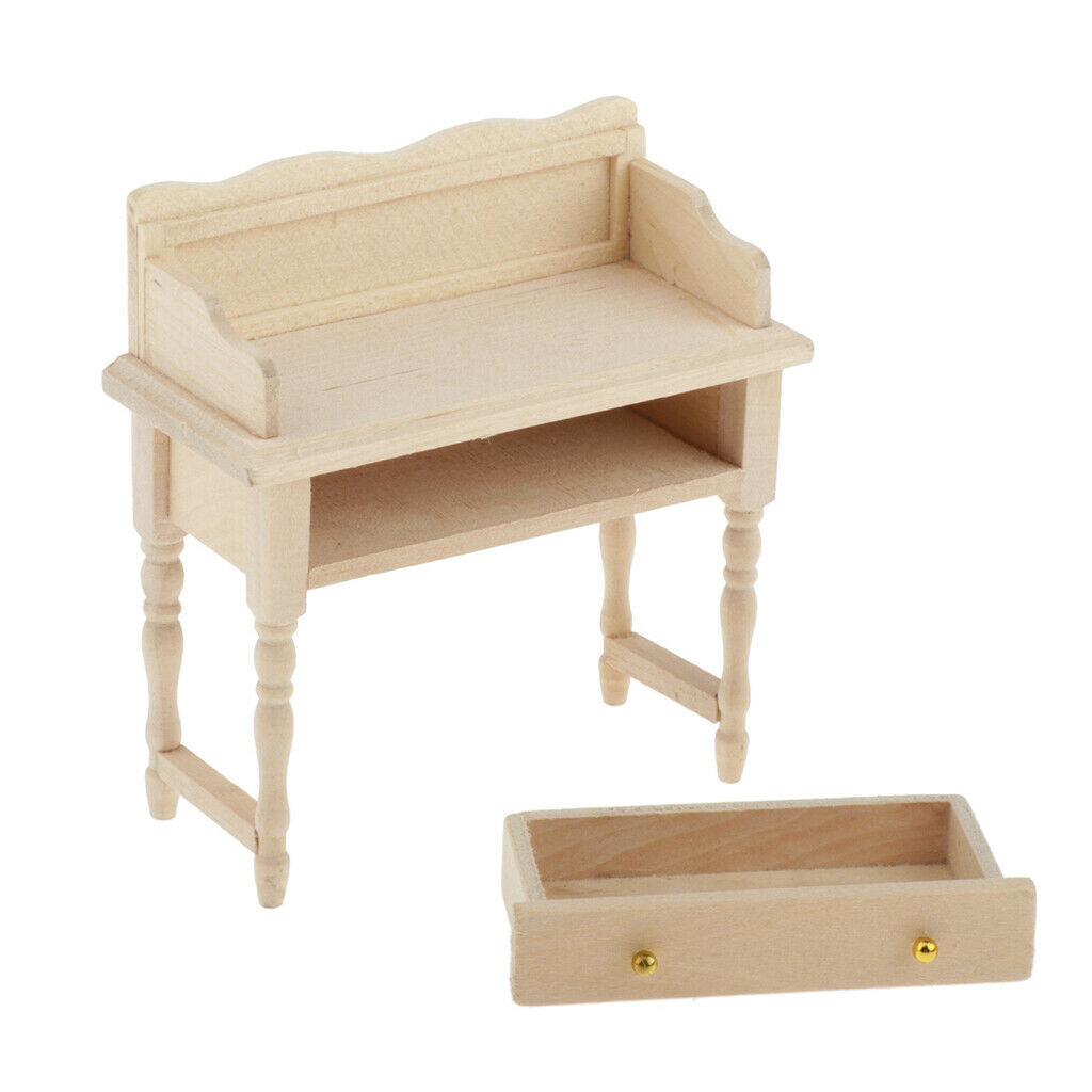2x 1:12 Unpainted Desk Table Dressing Table for 1/12 School Furniture Kits