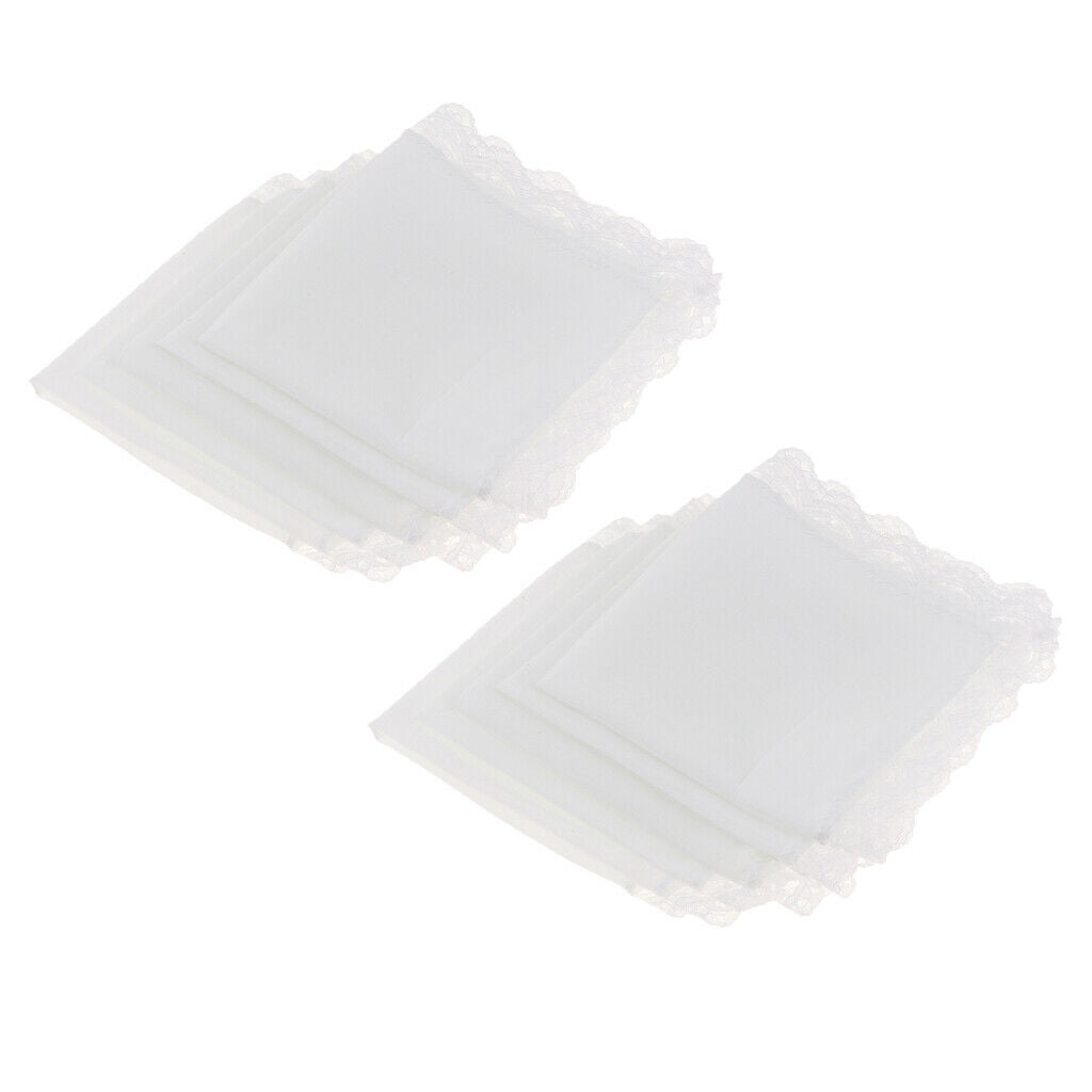 White Cotton Handkerchiefs - Pack of 10 - Blank Lace Hankies for Wedding, Pocket