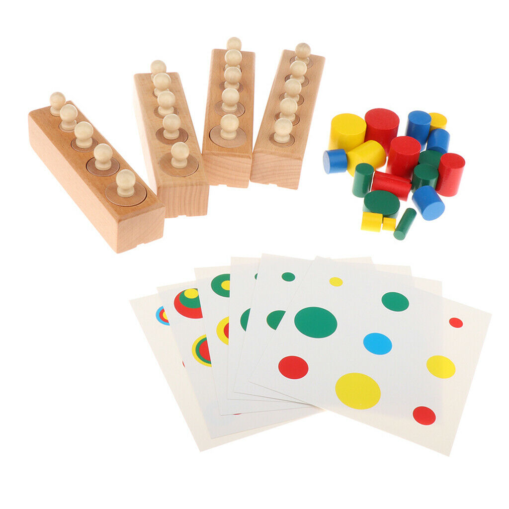 Wood Montessori Cylinder Color Matching Geometry Toys Kid Math Supplies