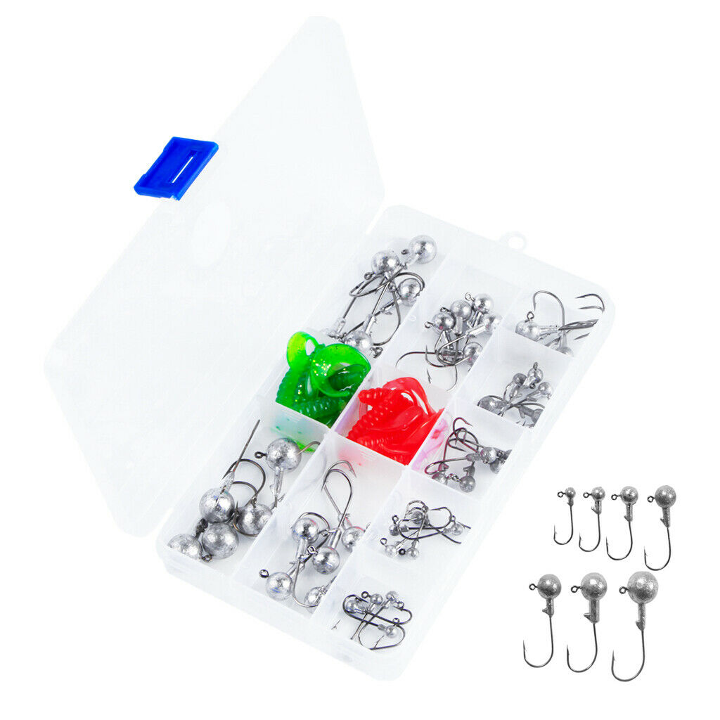 45pcs Lead Head Fishing Hooks Jigging Jig Hooks for Soft Worm Shrimp Lures