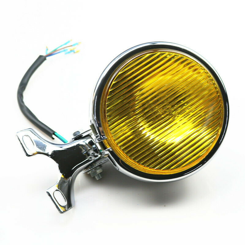 5" Chrome Amber Motorbike Headlight Head Lamp Cruiser Cafe Old School Custom