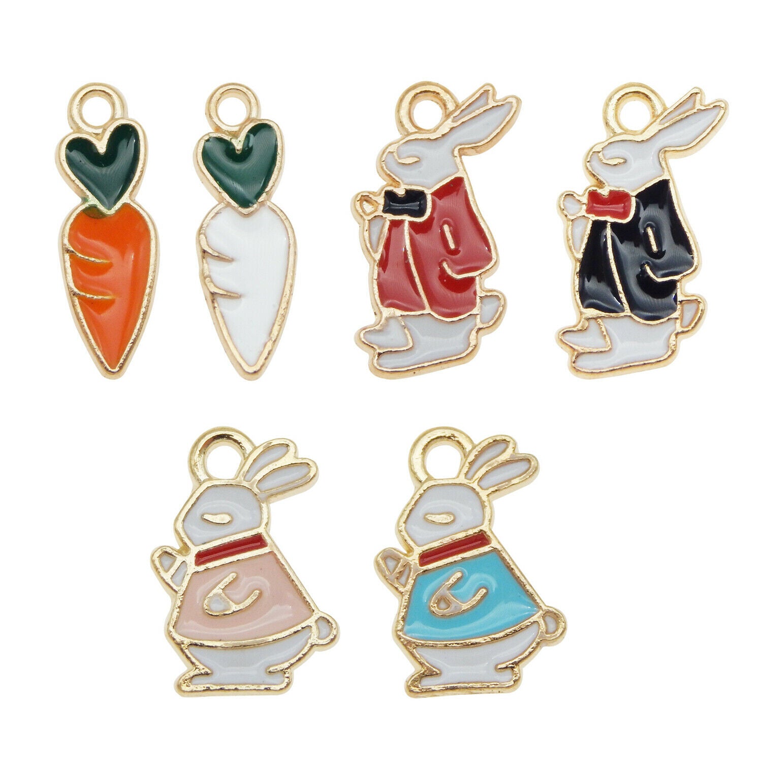 18pcs Assorted Mixed Enamel Alloy Rabbit Carrots Pendant Charms DIY Accessories