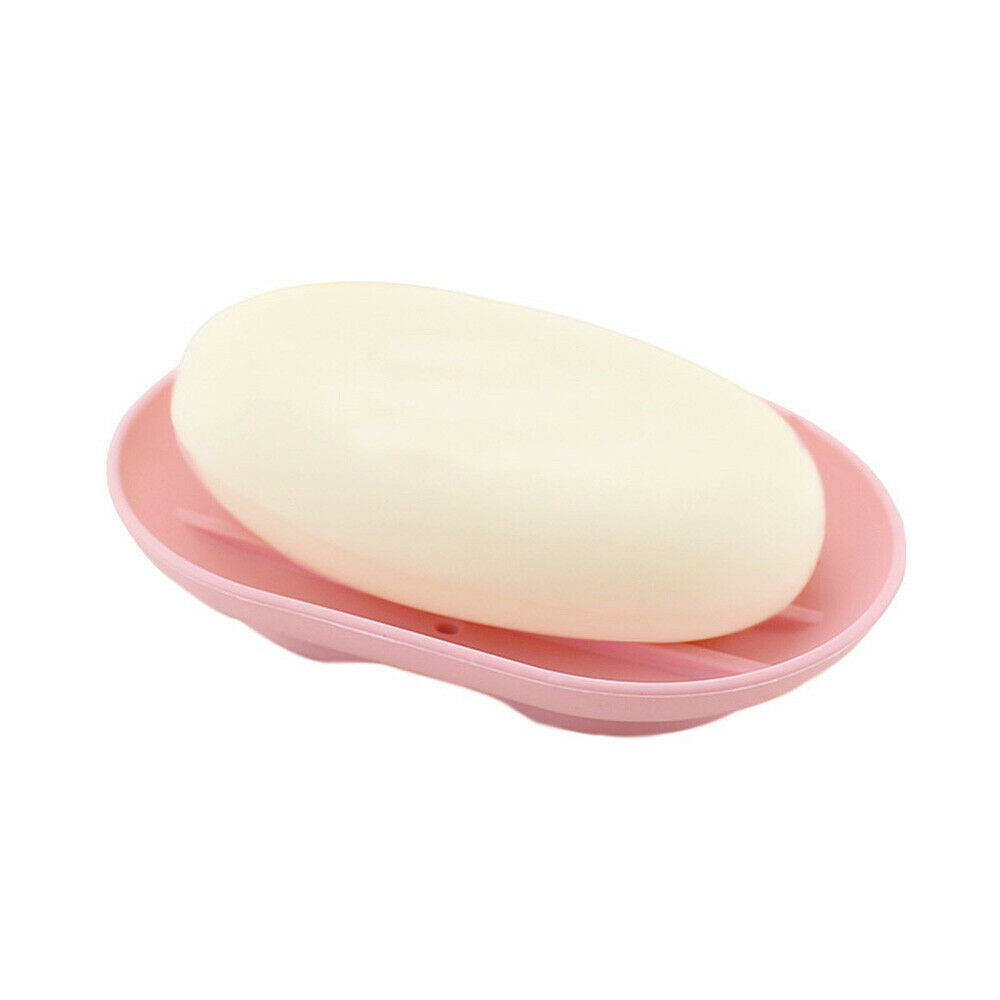 1x Oval Silicone Soap Dish Holder Drain Rack Tray Plate Storage Box Random Color