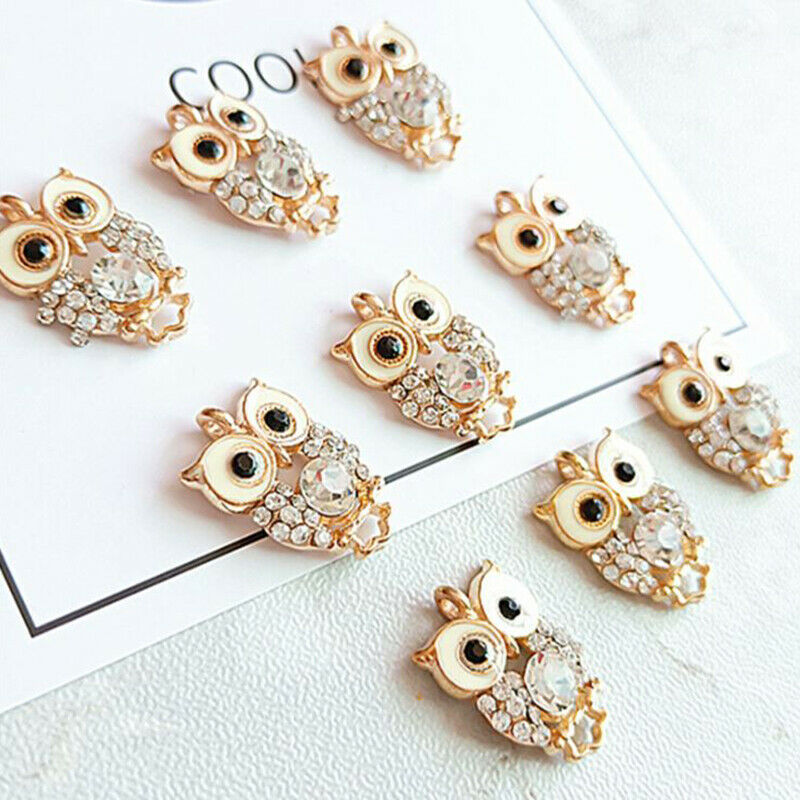 10Pcs/Set Alloy Crystal Owl Charms Pendant Jewelry Findings DIY Making Craft Lt