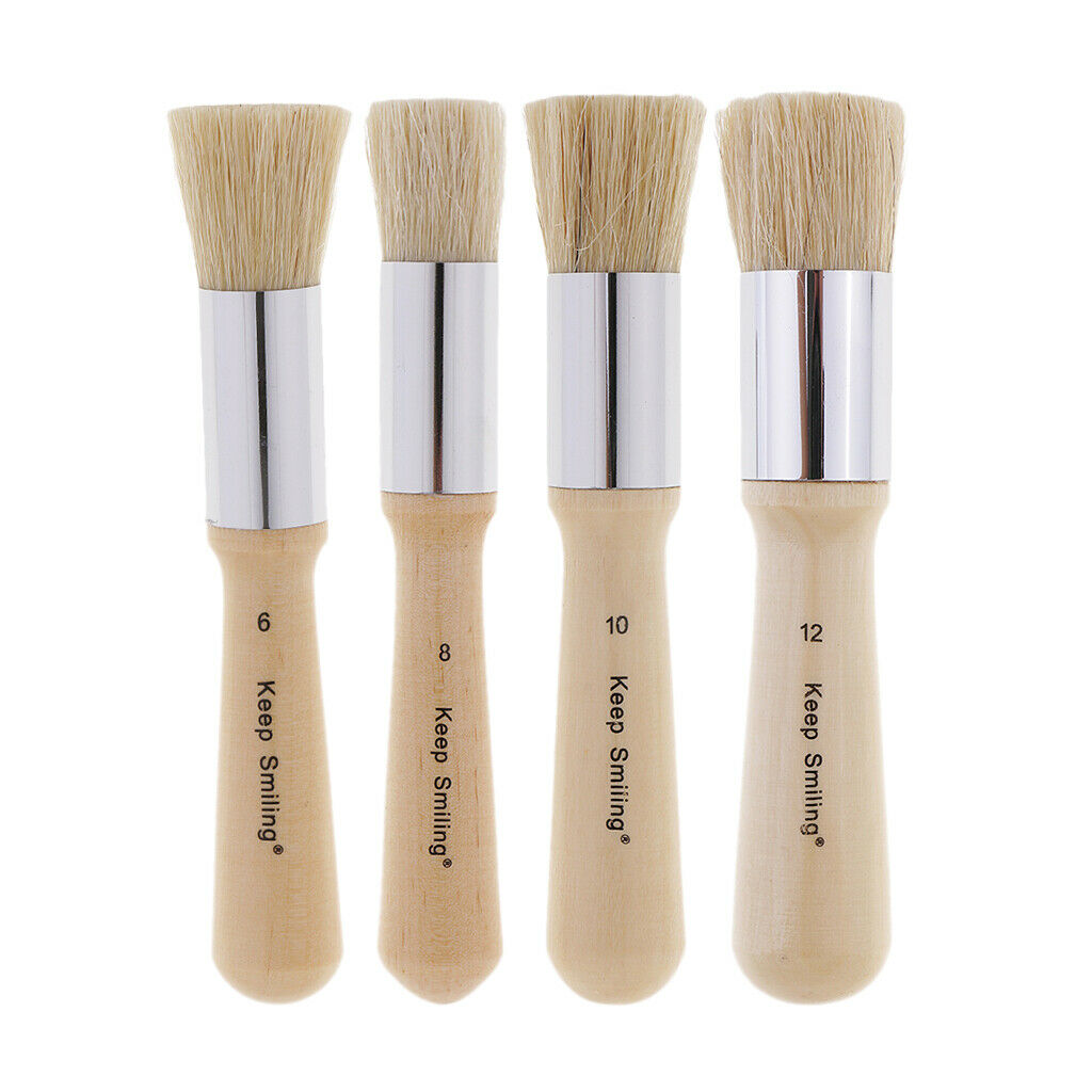 3Pcs Wooden Natural Bristle Sstencil Brush Oil Watercolor Acrylic Painting Brush