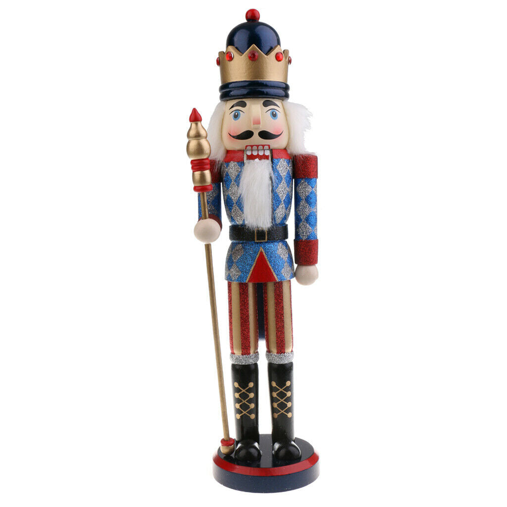38CM Wooden Hand Painted Glitter Nutcracker Xmas Decor King with Sceptre