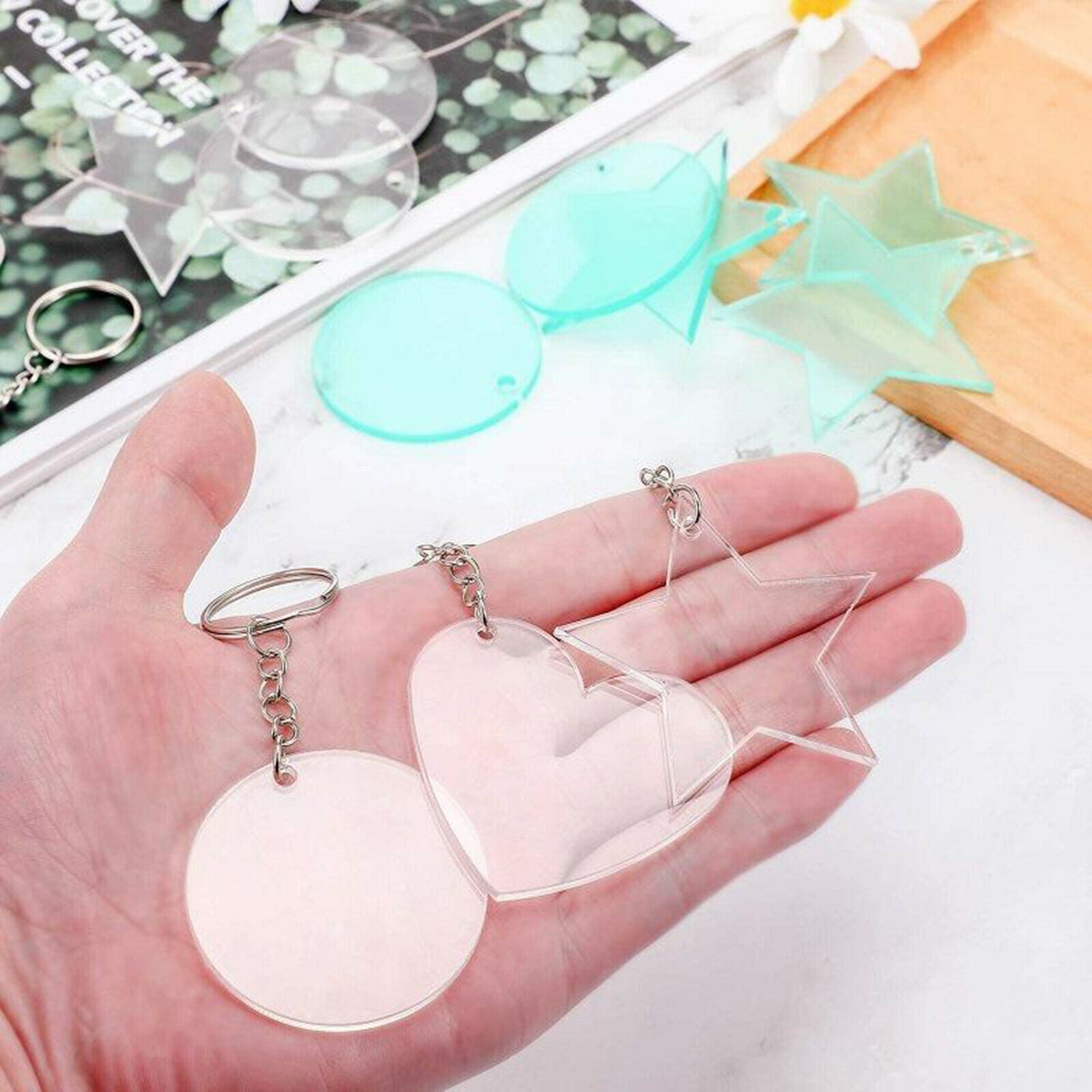 24pcs Acrylic Clear Discs Blanks Keychain with Tassels Pendants Set DIY Craft