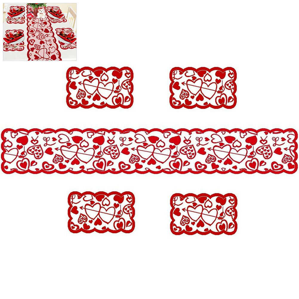 Valentine's Day Table Placemats Heart Pattern Lace Dinner Table Party Supplies