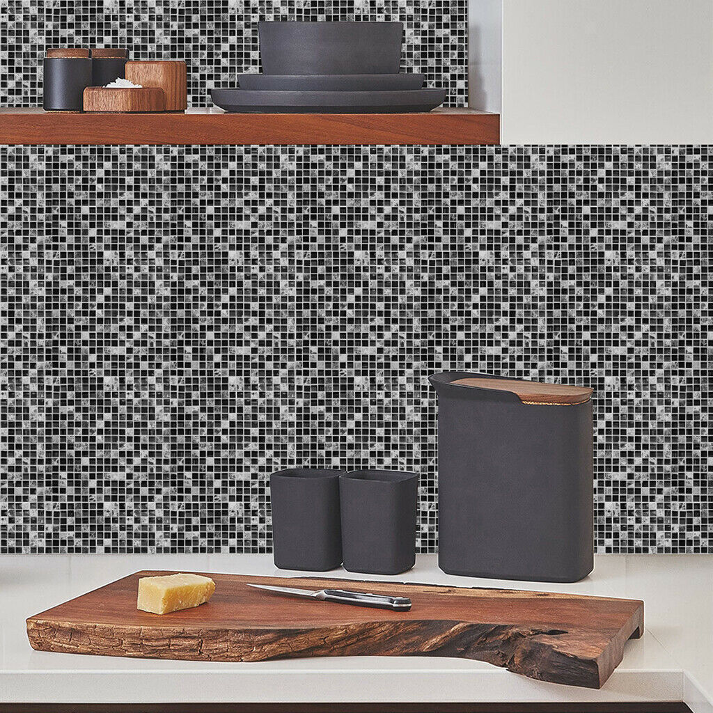 10Pcs Black Mosaic Tile Stickers 6x6inch Kitchen Backsplash Decals 6x6inch