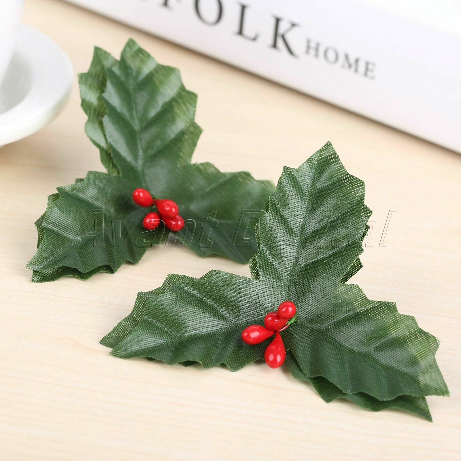 Decoration Artificial Leaf Mini Holly Berries Christmas Flower Silk Leaves 10Pcs