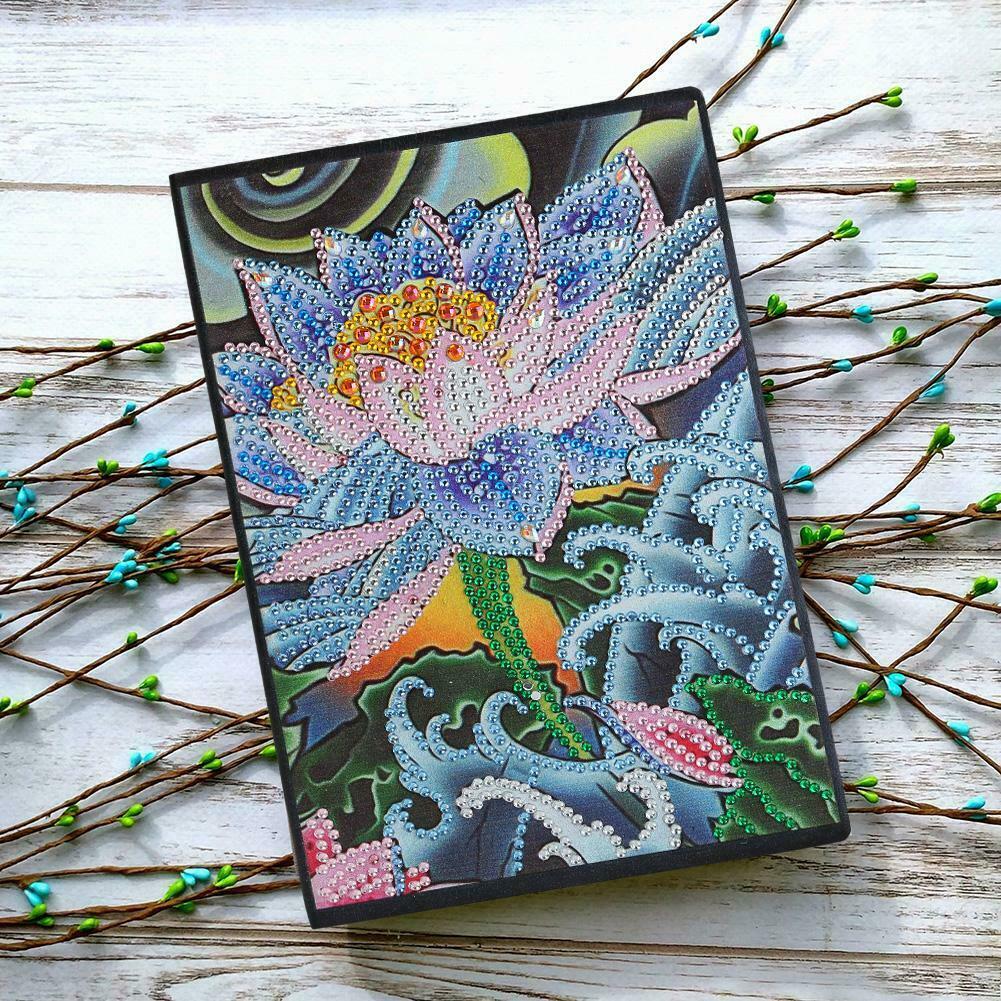 DIY Lotus Special Shaped Diamond Painting 50 Pages A5 Sketchbook Notebook @