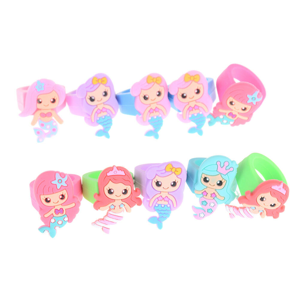 5Pcs PVC Rubber Cartoon Mermaid Princess Kids Rings Children Silicone Ring.l8