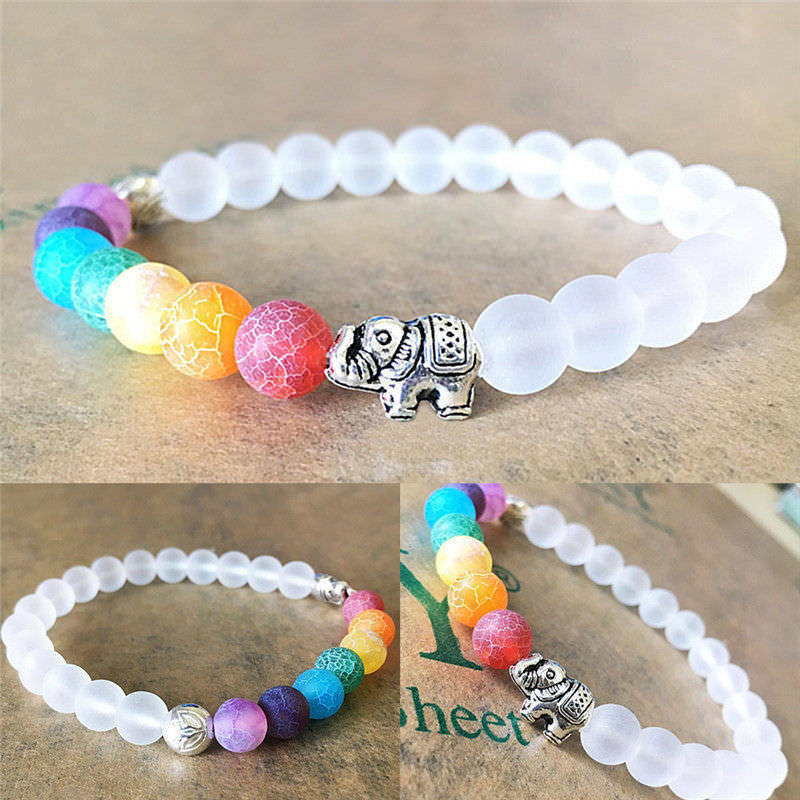 7 Chakra Elephant Charm Beaded Healthy Mala Beads Yoga Energy Bracelet Jewelry