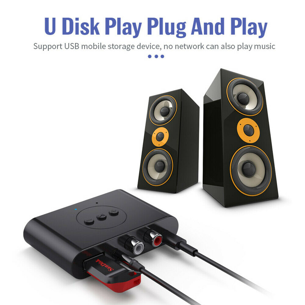 Bluetooth 5.2 Audio Receiver U Disk RCA 3.5mm AUX Jack Stereo Music Adapter
