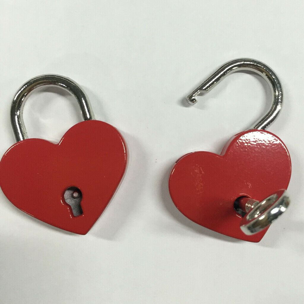 1pc Small Heart Shape Padlock  Travel Suitcase Bag Diary Lock W/ Key - Red