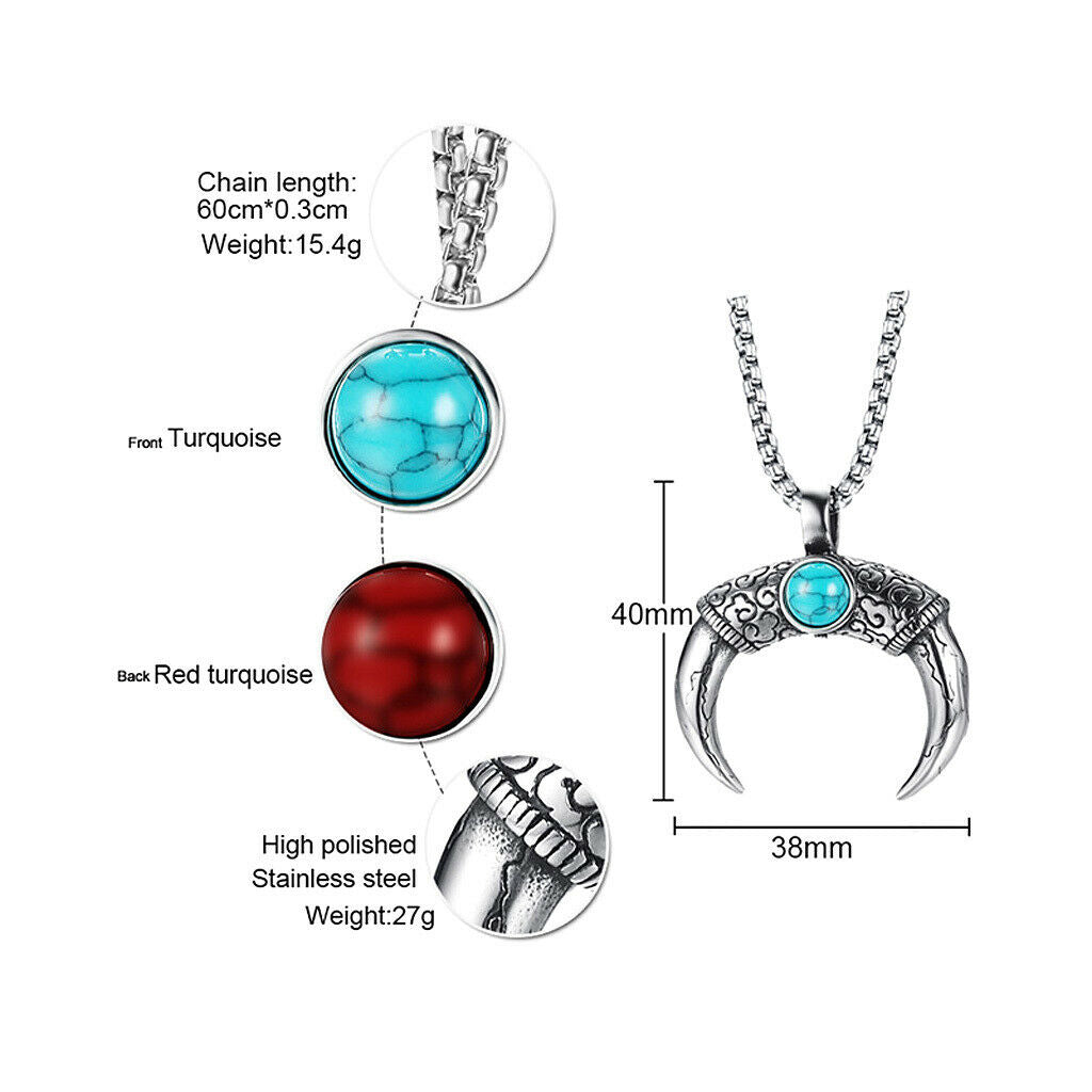 Punk Men's Costume Jewelry Set of Necklace And Long Horn Pendant