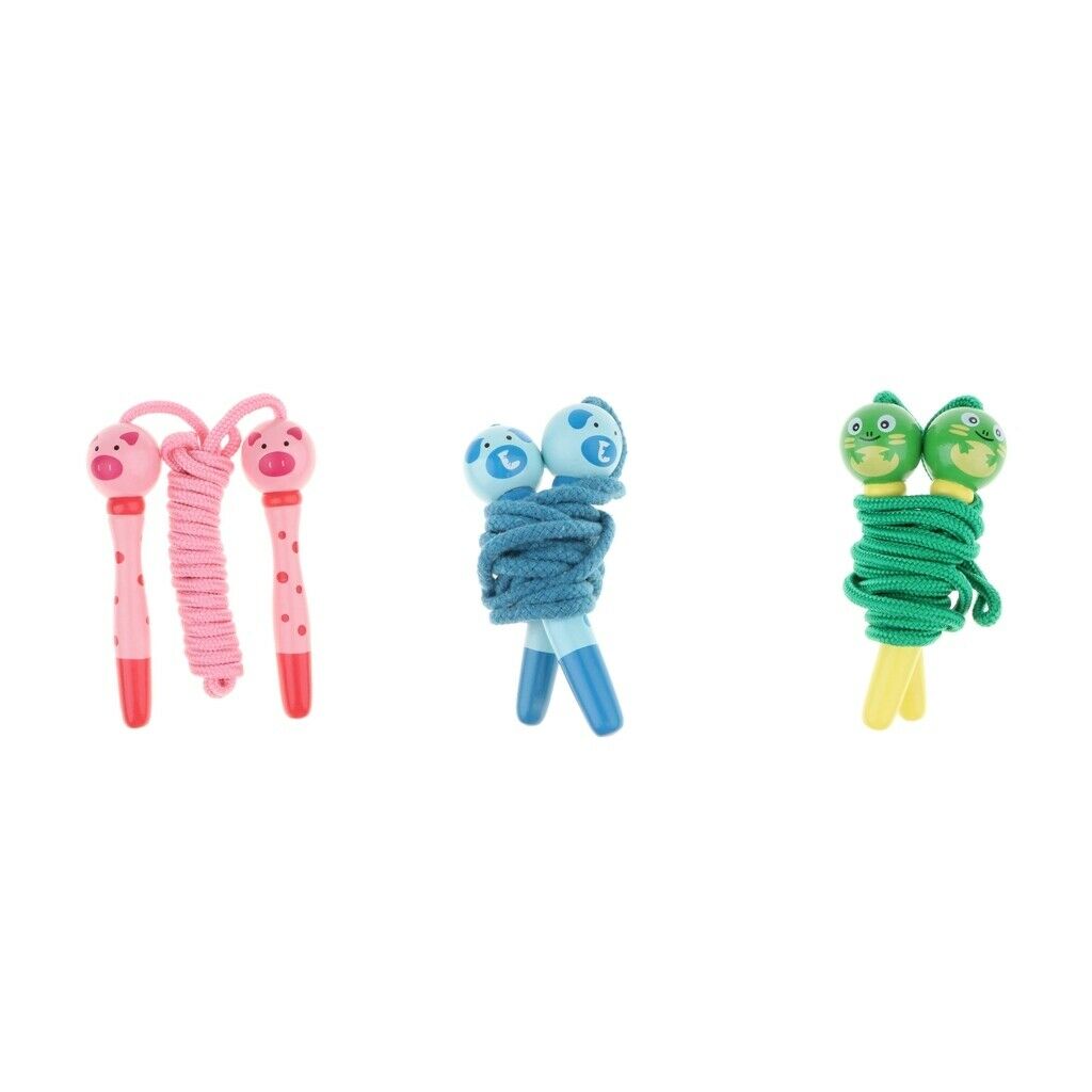 Kids Wooden Colorful Jump Rope With Cartoon Figures Handles, Child Outdoor