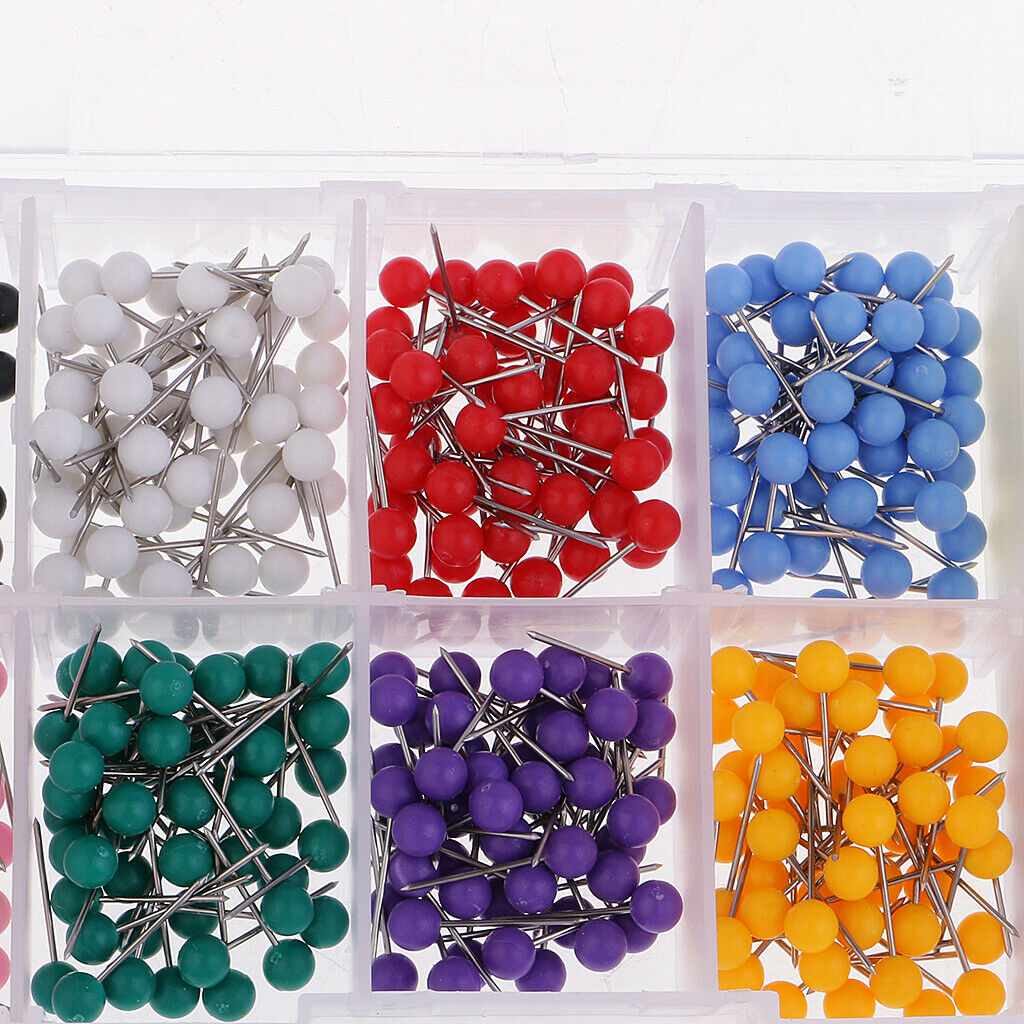 900 Pieces Shiny Colorful Map Tacks Push Pins Plastic Head with Steel Point for