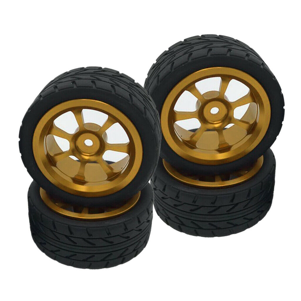 4Pieces Tires Wheel Rims Set fits WLTOYS 144001 1:14 A959 A969 RC Car Golden