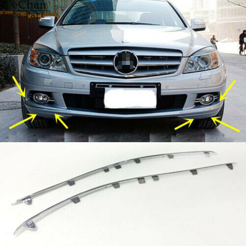 For MB Mercedes C W204 Front Bumper Chrome Molding Trim LEFT+RIGHT SET 2007-2011
