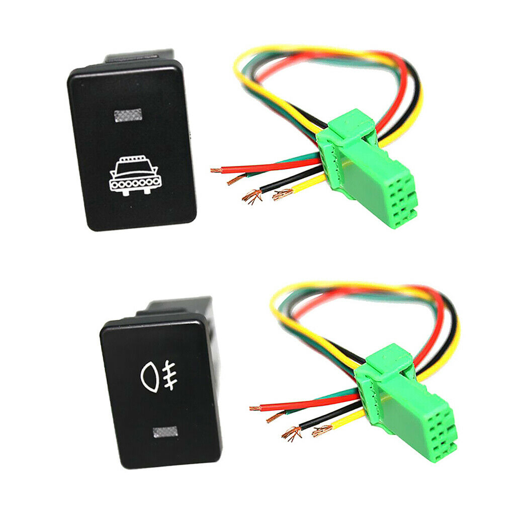 2x Car White LED Push Button Switches, Fog Lights & Headlight Toggle Rocker