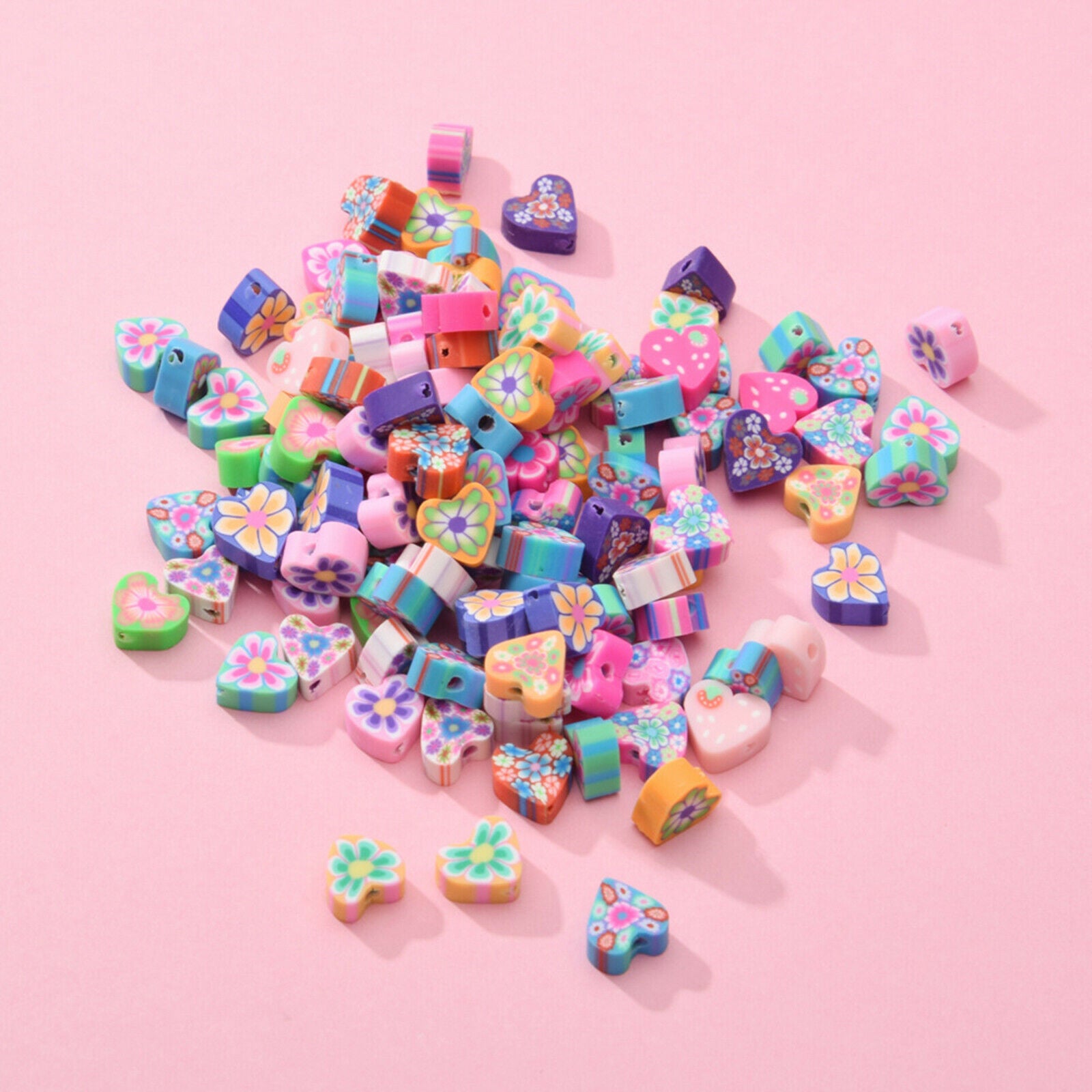 100 Pieces Heart Shaped Beads for Jewelry Making Bracelets DIY Soft Pottery