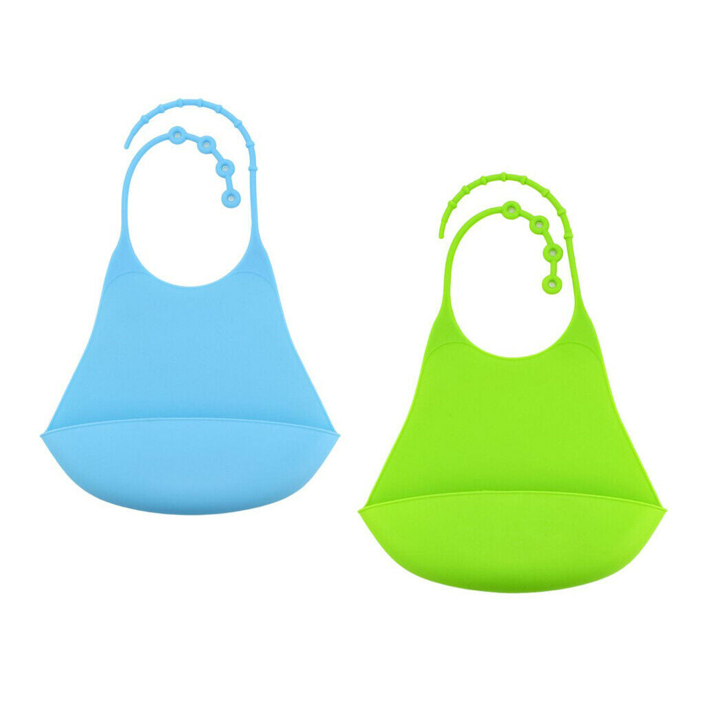 2 Pack Kids Silicone Bib Clothing Protector w/Crumb Catcher Easly Wipe Clean