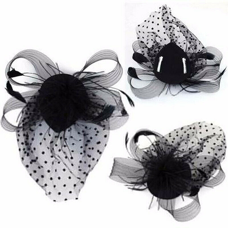 Girls Feather Hair Clip Wedding Party Fascinator Veil Hat Hair Accessories HN US