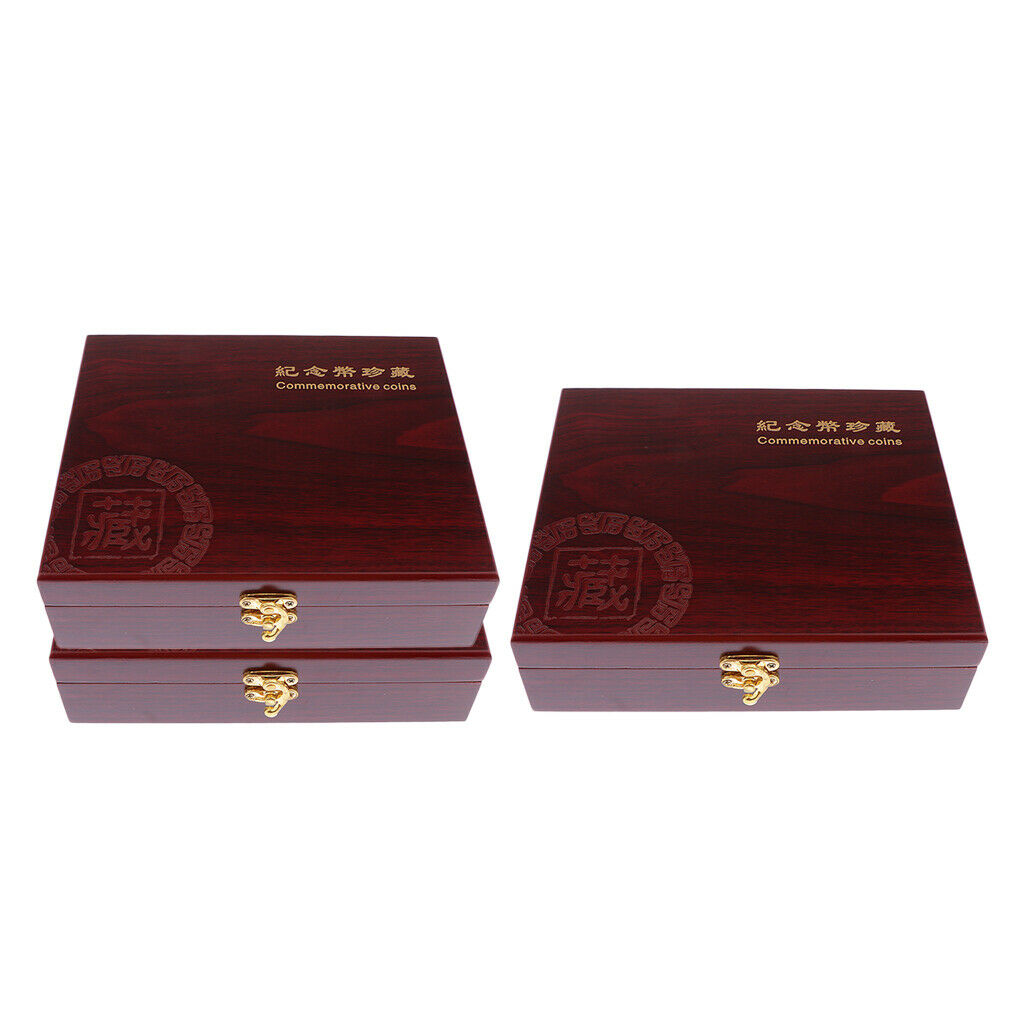 3xWooden Coin Box Storage 30 Grids Holder Display Case 46mm Sized Collection