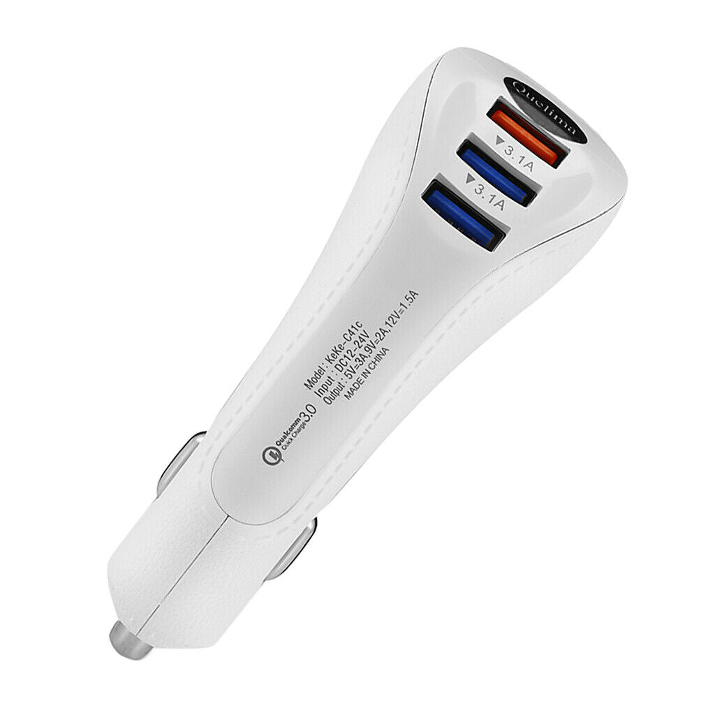 3 Port USB Car Fast Charger Rapid Car Power Universal Adapter QC3.0 White