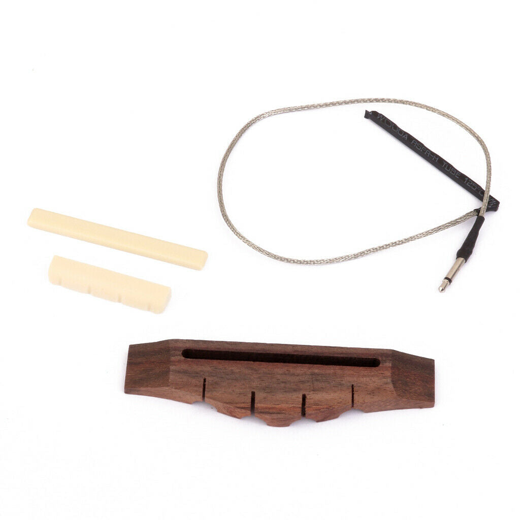 Set Of Rosewood Ukulele Bridge&Piezo Pickup&Saddle&Nut Guitar Replacement