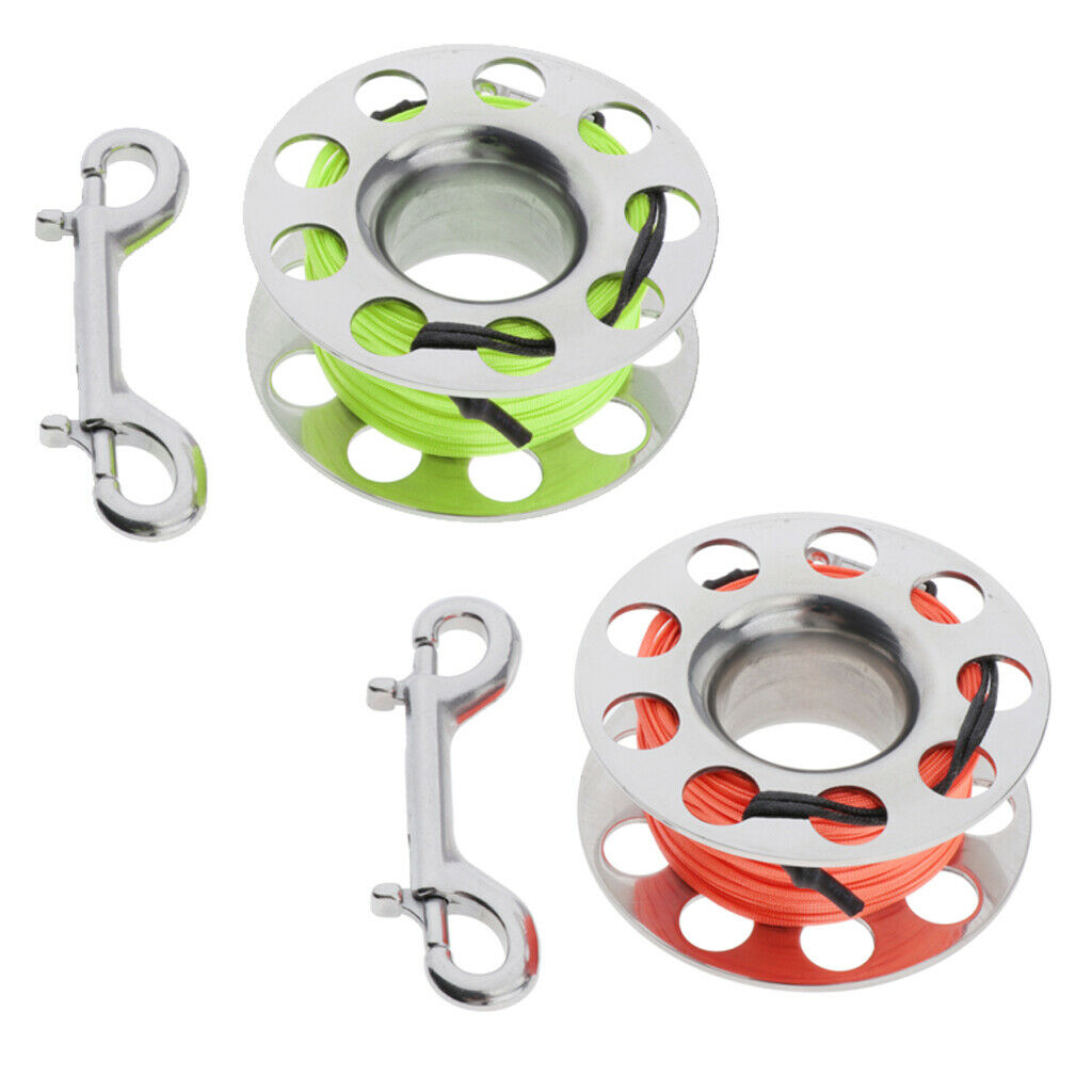 Stainless Steel Scuba Dive Reel with 18m Line Double Ended Bolt Snap Orange
