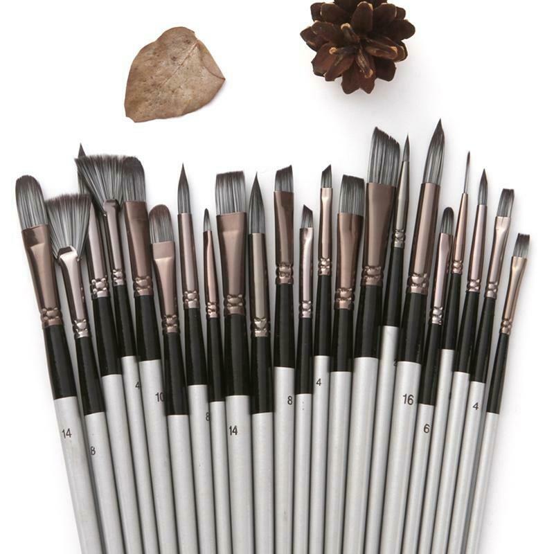 24pcs/set Nylon Hair Wooden Handle Watercolor Paint Brush Pen Scrubbing Scraper
