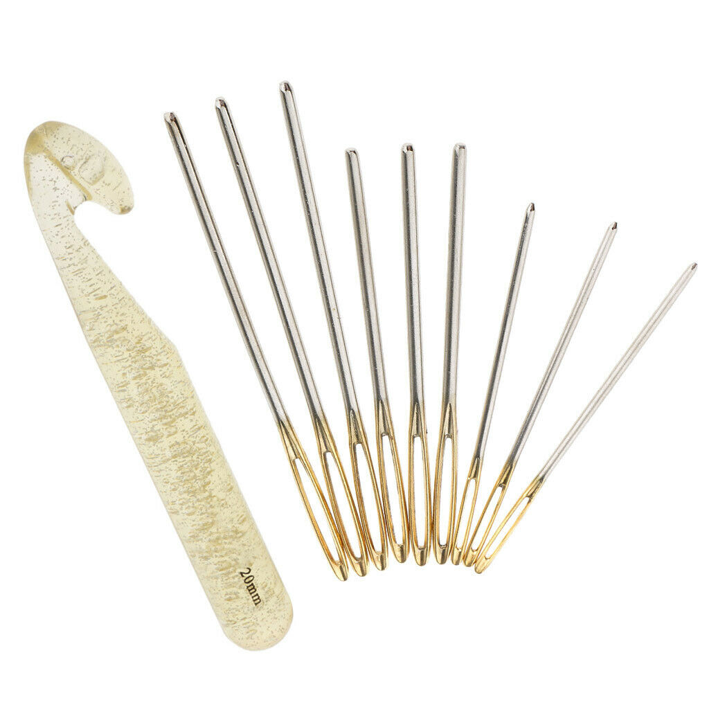 9Pcs Stainless Steel Hand Sewing Yarn Darning Tapestry Needles & 1Pcs Crochet