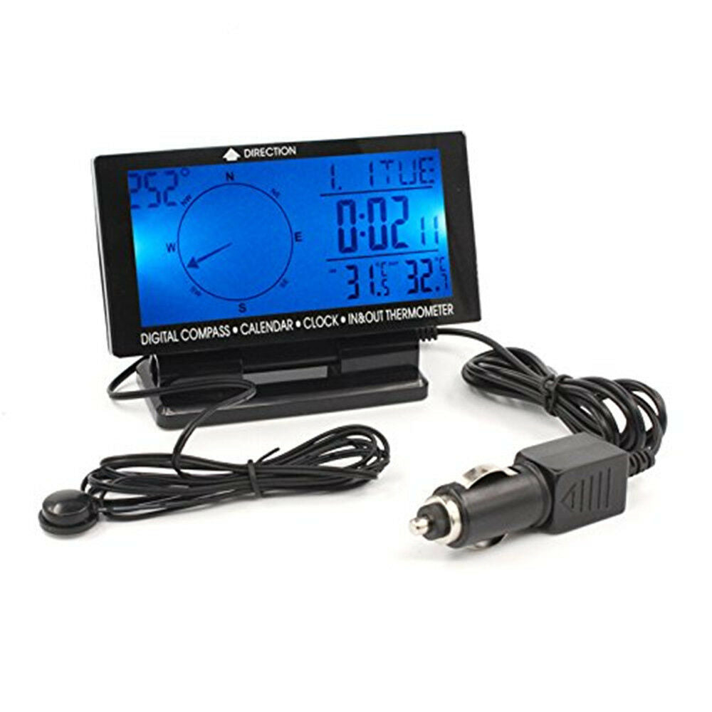 Car Electronic Digital Compass w/ Clock Thermometer Calendar Travel Guide Device