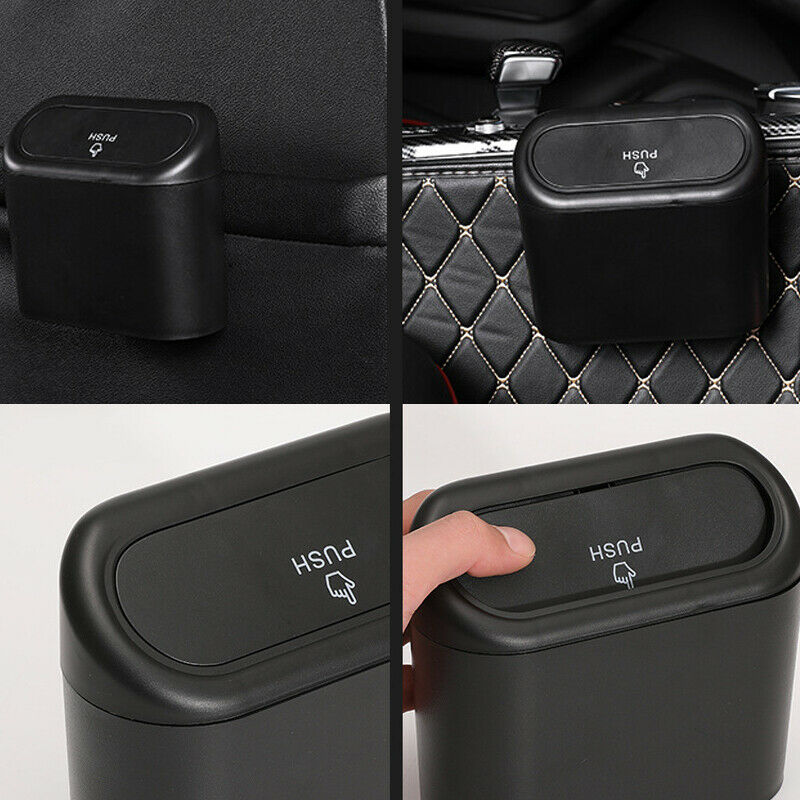 Car Trash Can Garbage Bin Bag Organizer for Vehicles Waterproof Black w/ Hook