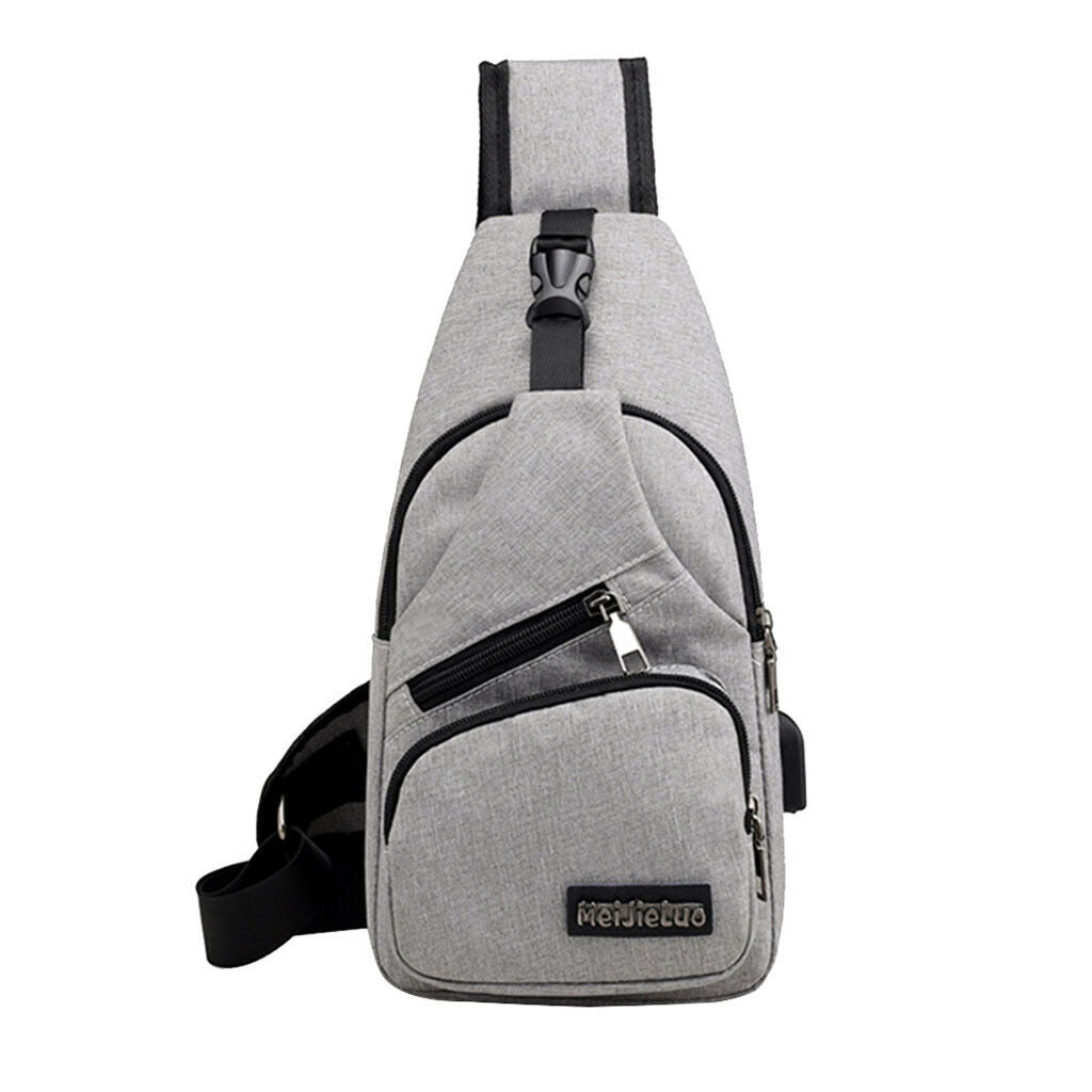 2Pcs Mens Sling Bag USB Charging Port Outdoor Travel Casual Lightweight Bag