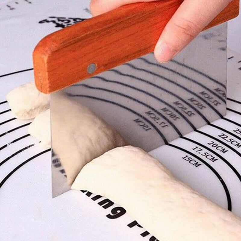 Stainless Steel Cutter With Wooden Handle Scraper Dough Cutter Cake Scrap.l8