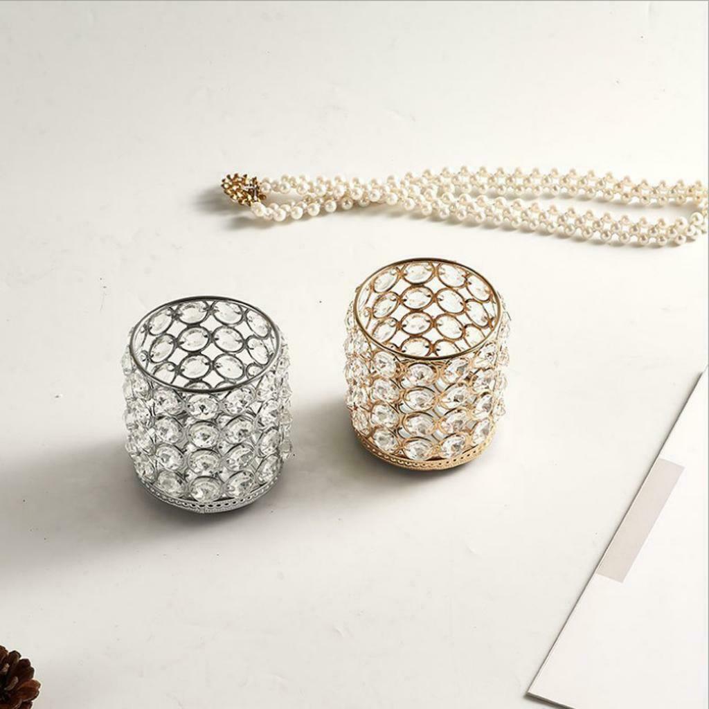 Crystal Candle Holder Wedding Party Dinner Pen Pot for Makeup Brush Golden