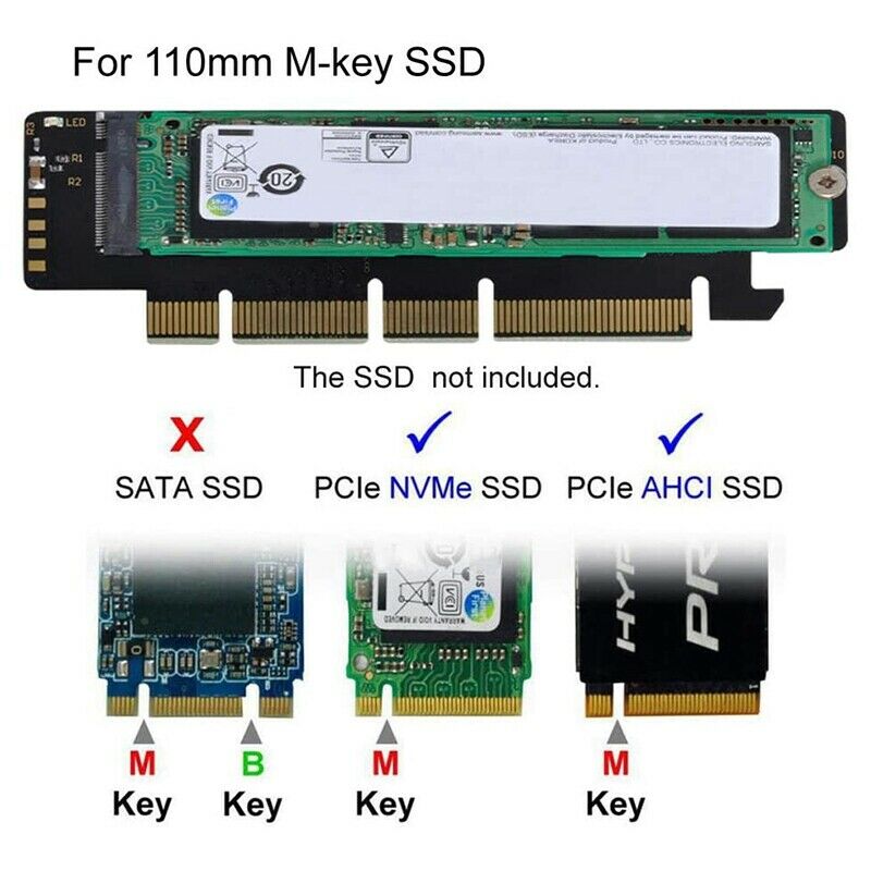 M.2 NVMe SSD NGFF to PCIE 3.0 X16 X4 Adapter Card M Key NVME AHCI SSD for 110mL4