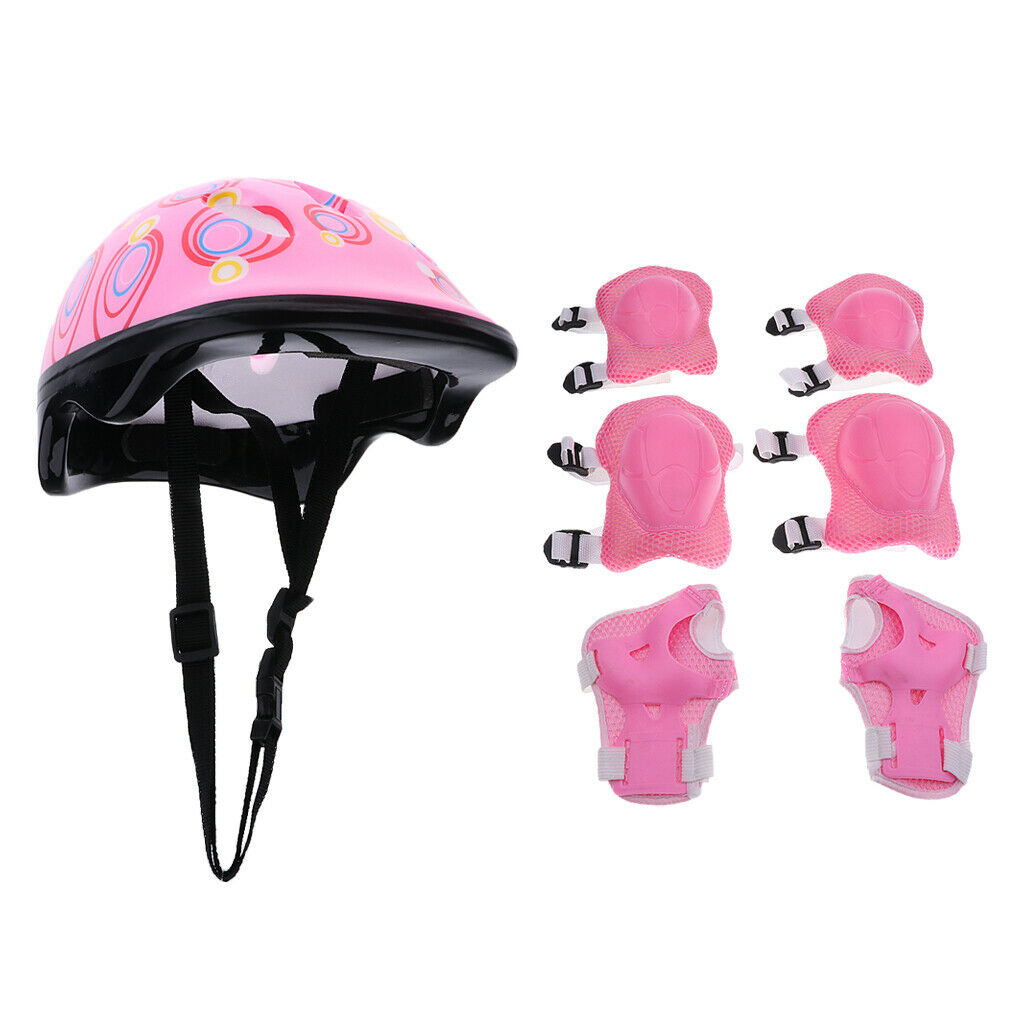 Kids Helmet Knee Elbow Wrist Protective Pad Set for Inline Skating Bike Pink